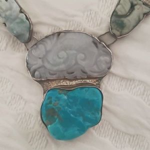 Vintage turquoise and silver necklace with clip on earrings